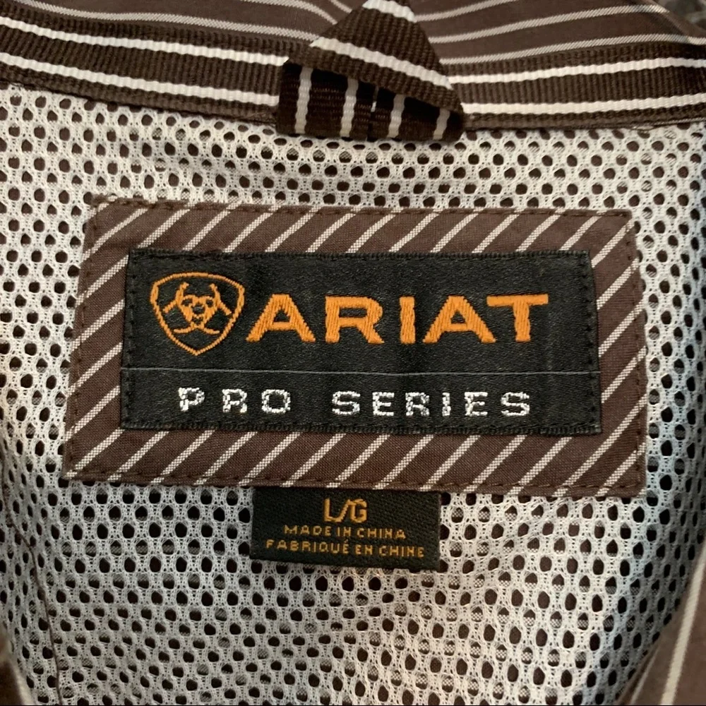 Ariat Pro Series Brown Striped Shirt Large - Picture 4 of 9